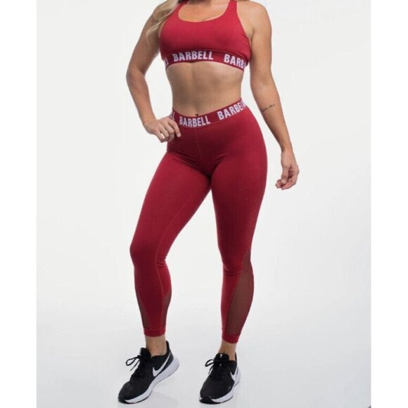 BARBELL Brand Women’s Vented Logo Leggings Maroon Small - Picture 1 of 7